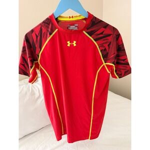UNDER ARMOUR iron man red and yellow heat gear compression top large men's